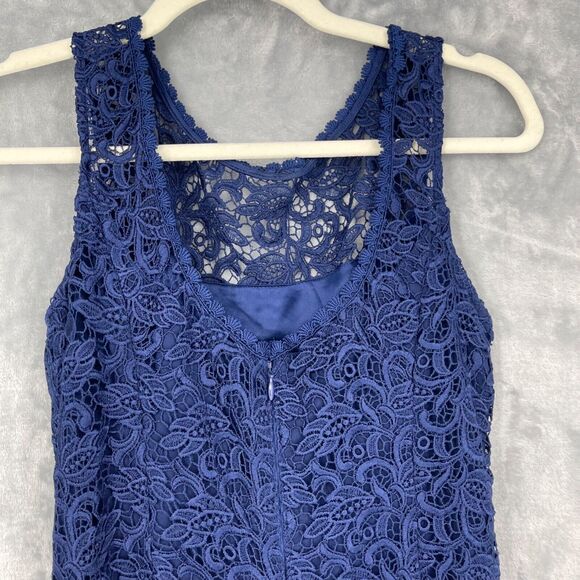 White House Black Market Dress 2 Navy Blue Lace Sheath Sleevless Satin Lined - Picture 5 of 16